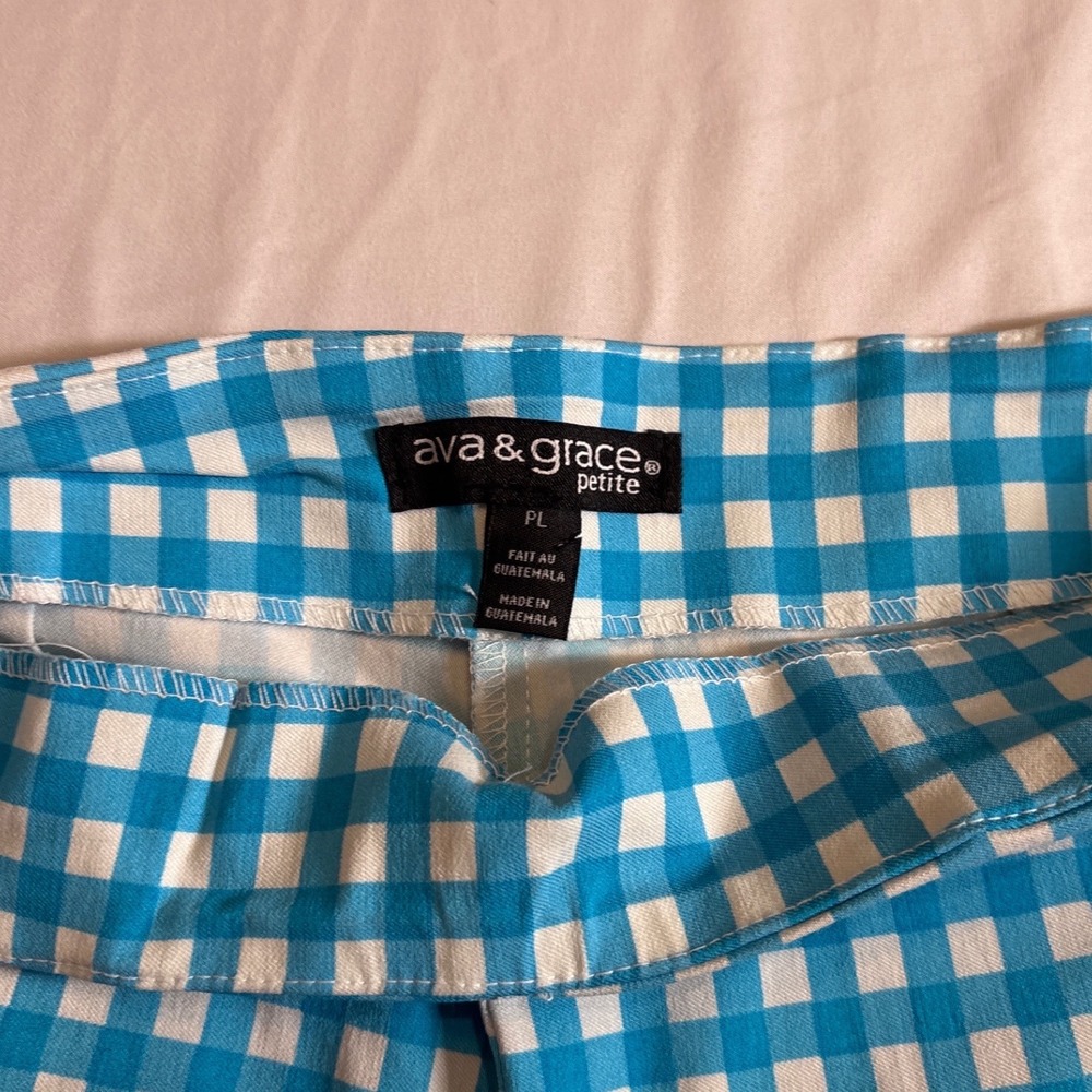 Ava & Grace Petite Turquoise Gingham Sailor Shorts Silver Button High Rise PL - Picture 3 of 6